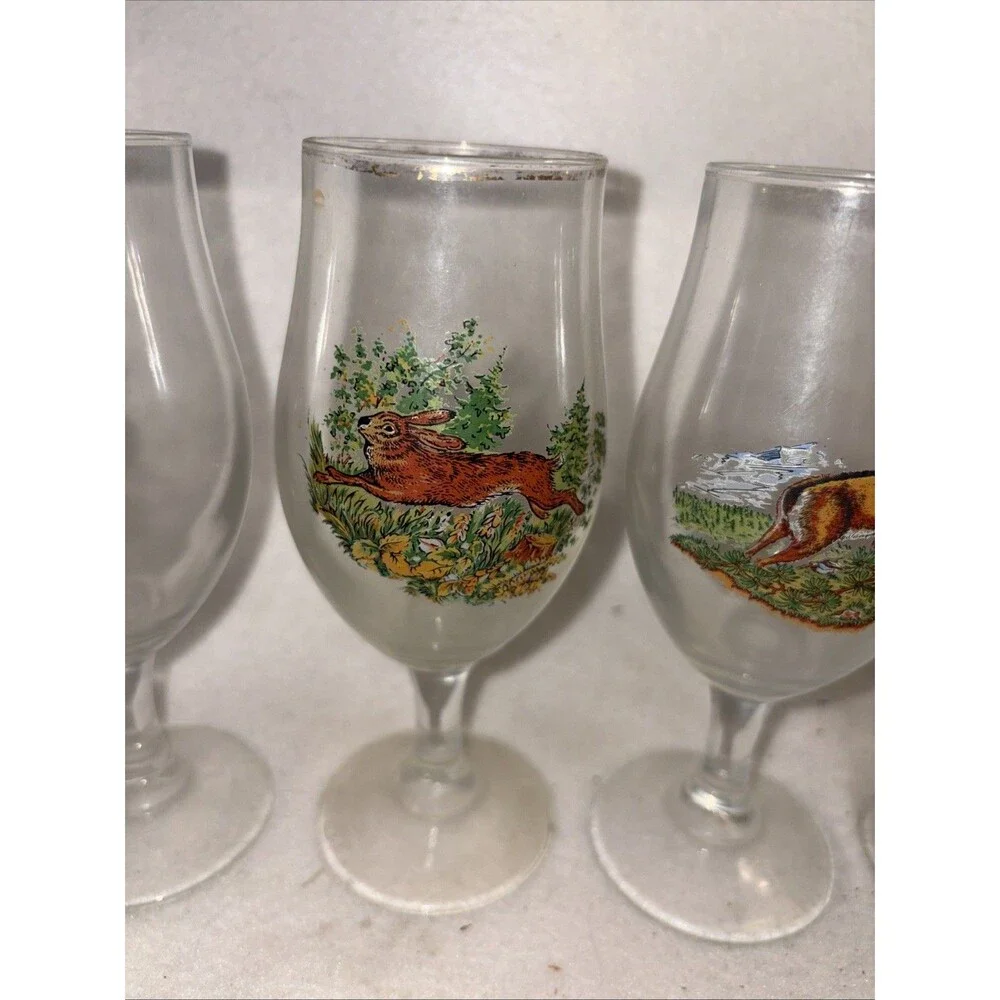 Vintage Beer Glasses Deer Game Hunting Biertulpen Jagdlichen Motifs Bar Elk 5